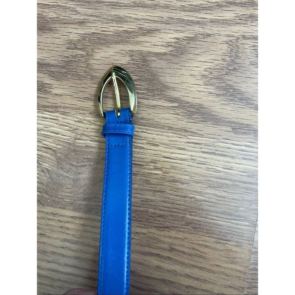 R.O.C Women's Blue Skinny Belt Genuine Leather Size M/L Brass Buckle